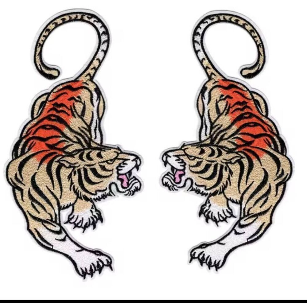 NWOT Lot of 2 Iron On Tiger Appliques Mirrored 10.6in by 5.5in